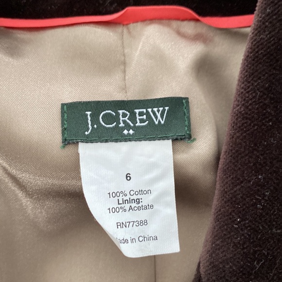 J. Crew Chocolate Velvet Jacket Sz 6 - Picture 2 of 3